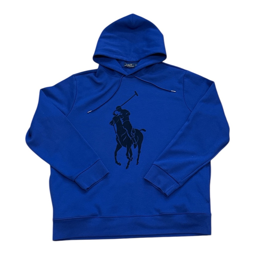 Polo Ralph Lauren Velvet Pony Logo Blue Pullover Hoodie Sweatshirt Mens XL